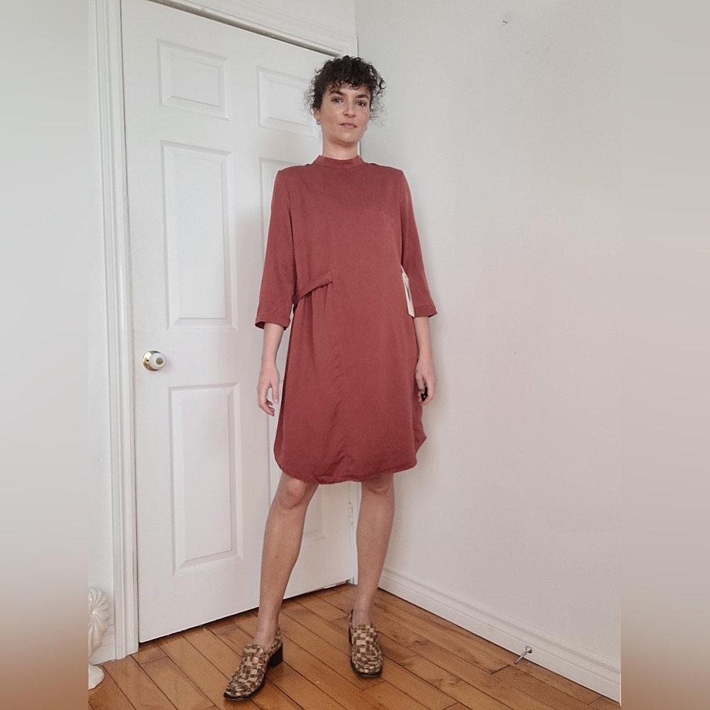 Eve Gravel Dolman Sleeve Mock Neck Dress for Work